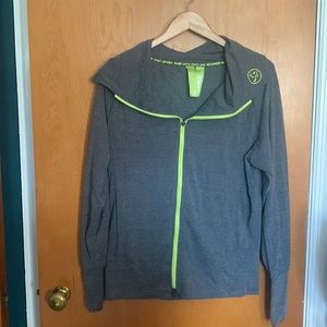 Zumba Fitness “Zumba Love” Gray and Green double zipper pull on jacket XL
